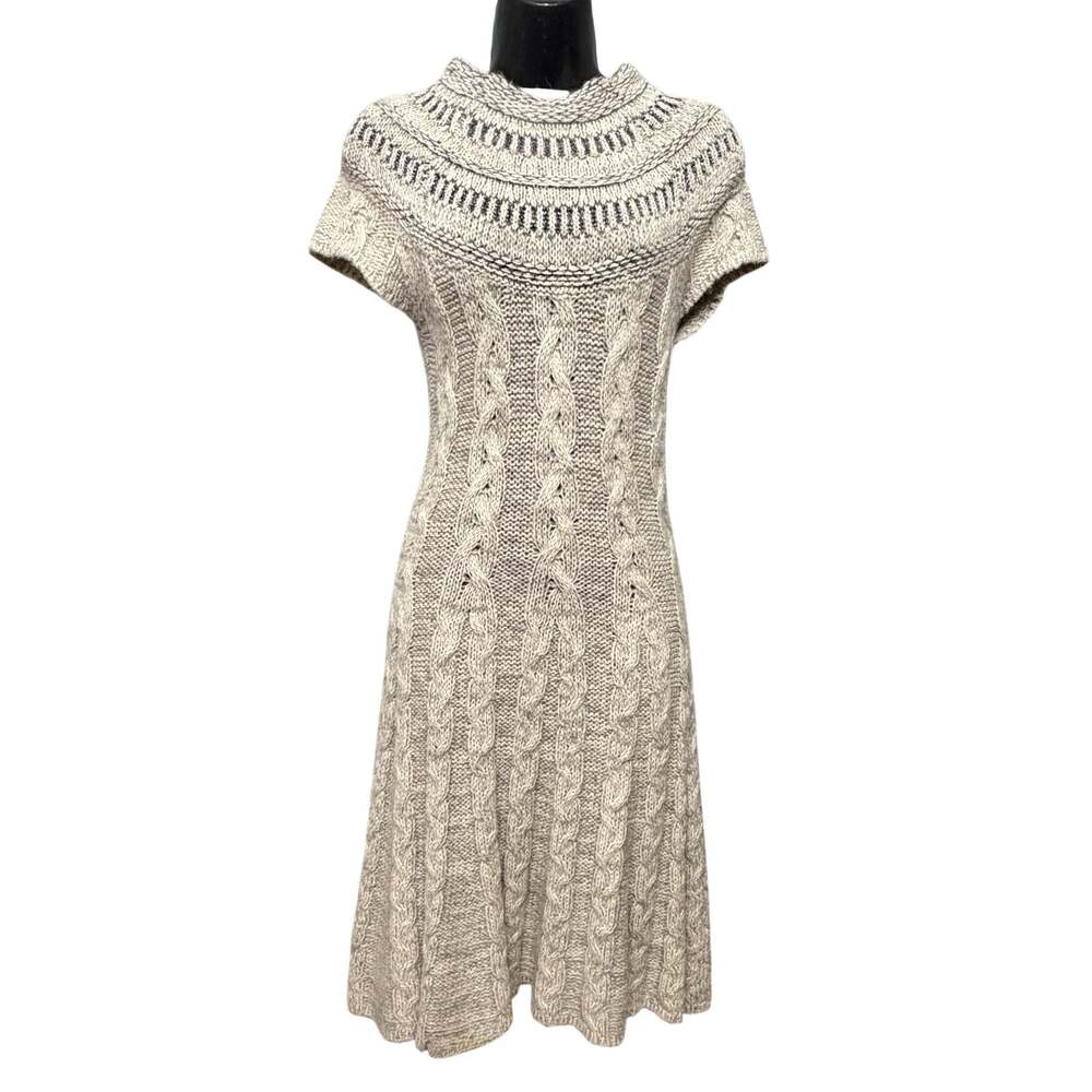 Free People Sweater Dress Small Gray Wool Blend Cable Knit Cap Sleeve Sequin